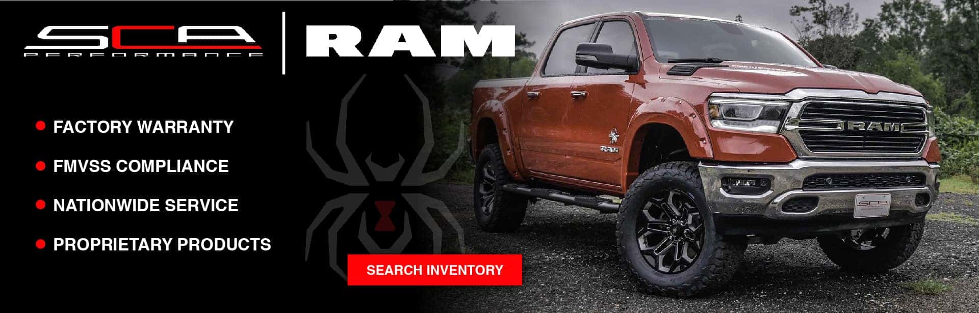 Learn more about our SCA Lifted Performance trucks here. Banner features an orange RAM SCA Lifted Truck