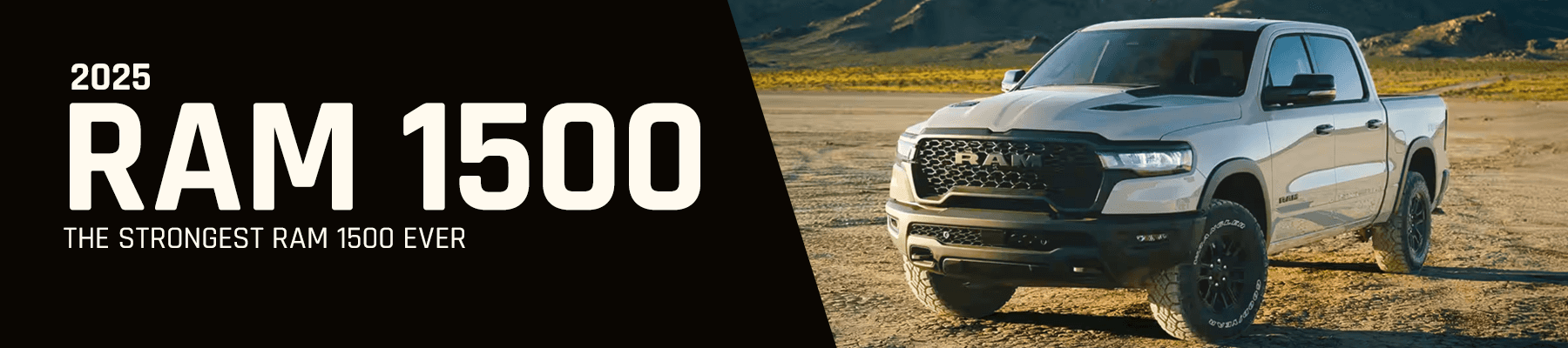 On the left side of the banner there is text that reads 2024 RAM 1500 the right is a gray RAM 1500 on a driveway