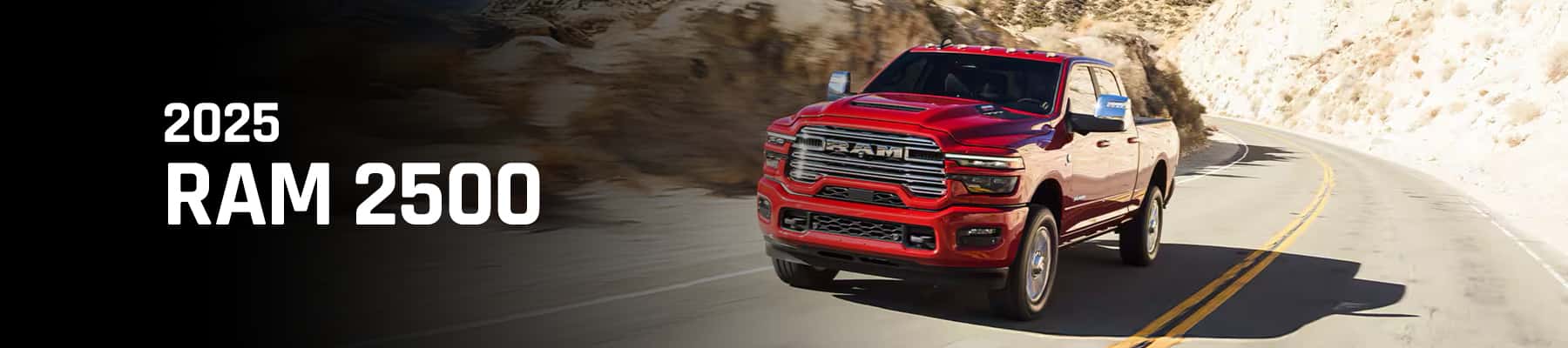 On the left side of the banner there is text that reads 2024 RAM 2500 the right is a gray RAM 2500 on a driveway