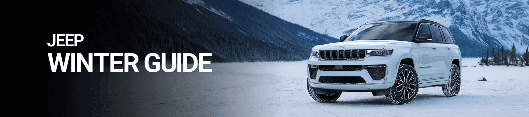 Jeep winter guide shows a jeep in a snowy landscape