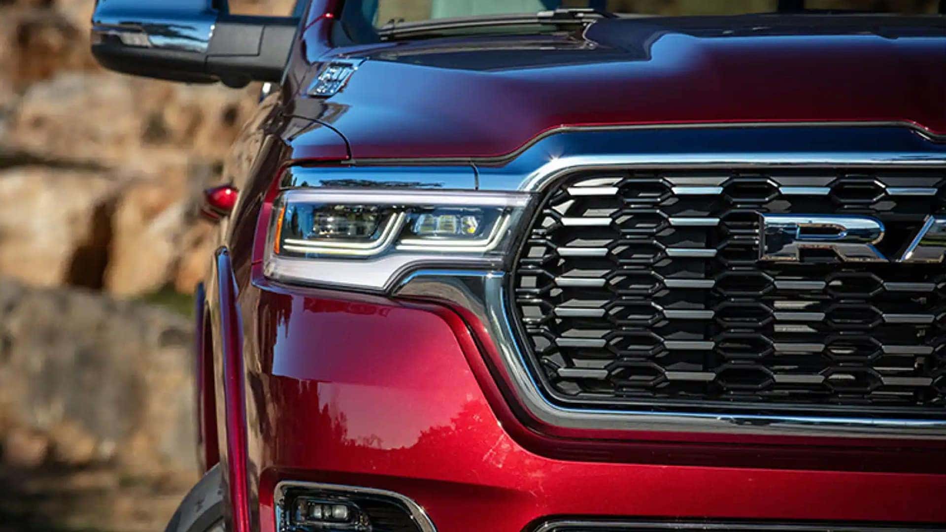 Ram 1500 grille with bold R A M badging and new fascia