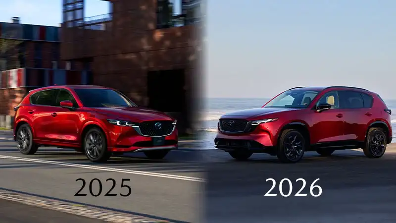 2026 Mazda CX-5 compared with the previous-generation 2025 Mazda CX-5 at Sport Mazda North Longwood
