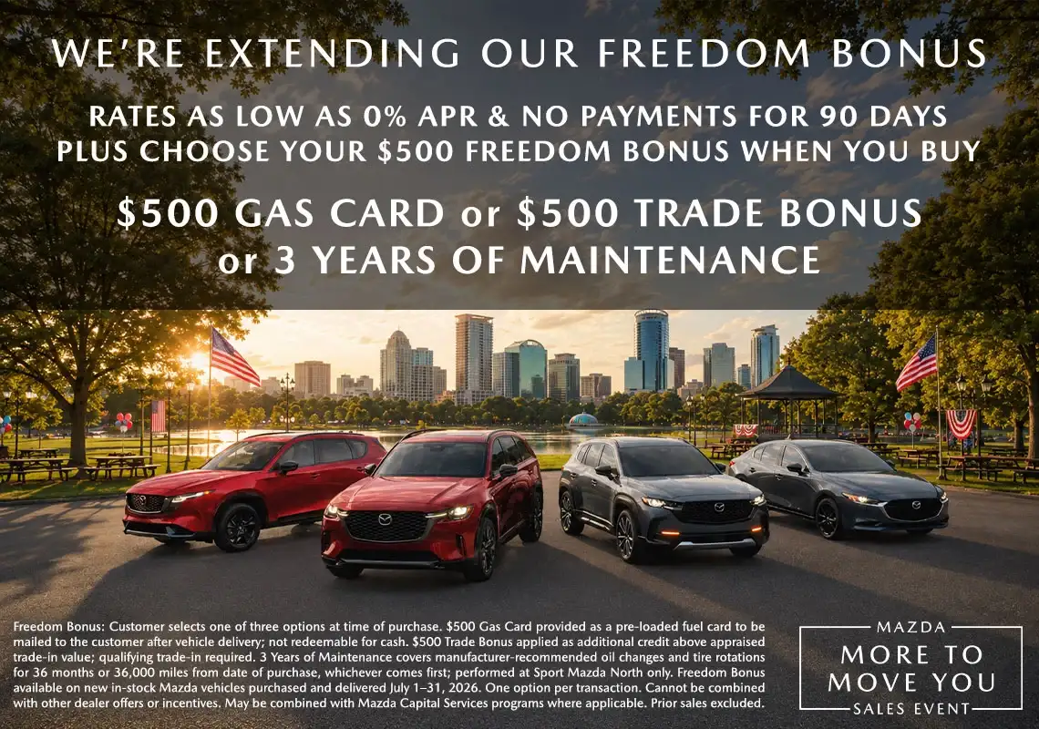 Extended Freedom Bonus Monthly Specials Banner Desktop Sport Mazda North Longwood, FL 32750