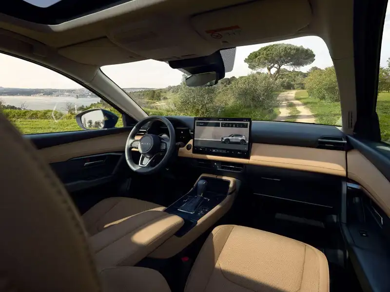Leather-trimmed front seats and center console of the 2026 Mazda CX-5 at Sport Mazda North in Longwood, Florida