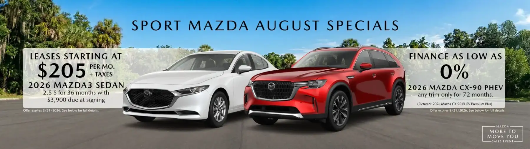 Monthly Specials Page Banner August 2026 Sport Mazda North Longwood, FL 32750