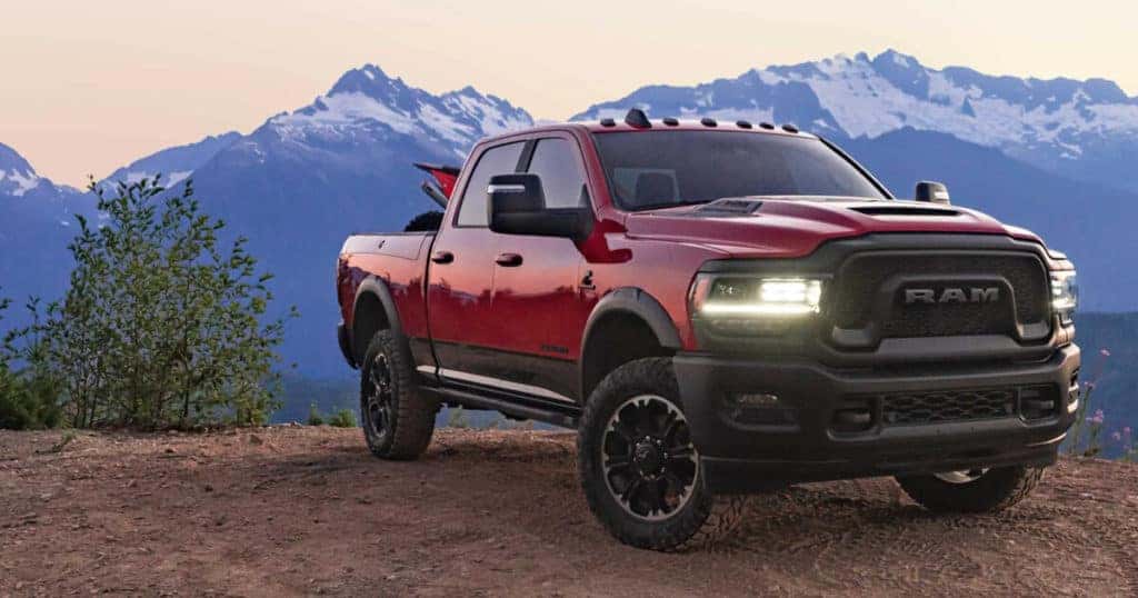 An aerial view of the 2023 RAM 1500 standing across the hill in St. George, UT