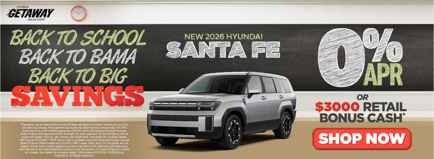 NEW 2026 HYUNDAI SANTA FE 0% APR FINANCING OR $3,000 RETAIL BONUS CASH*