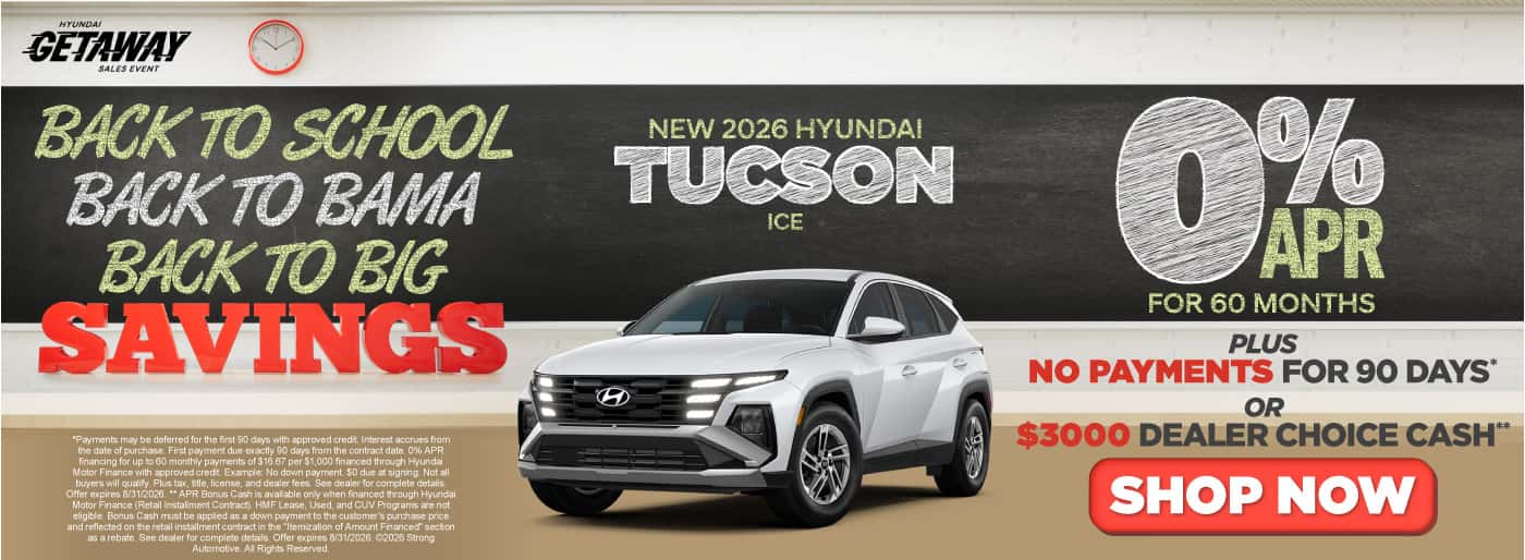 NEW 2026 HYUNDAI TUCSON ICE 0% APR FOR 60 MONTHSPLUS NO PAYMENTS FOR 90 DAYS OR $3,000 DEALER CHOICE CASH**