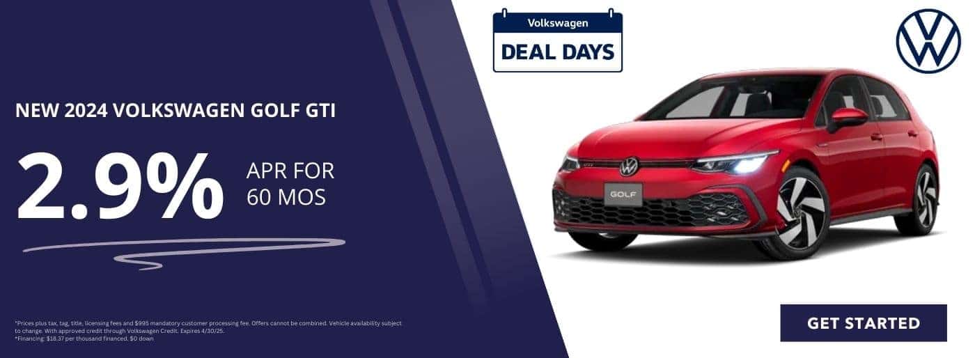 Finance a New Volkswagen Golf GTI for 2.9% APR for 60 Months at Step One Volkswagen Fort Walton Beach in Fort Walton Beach, FL. Select the image to view matching inventory.