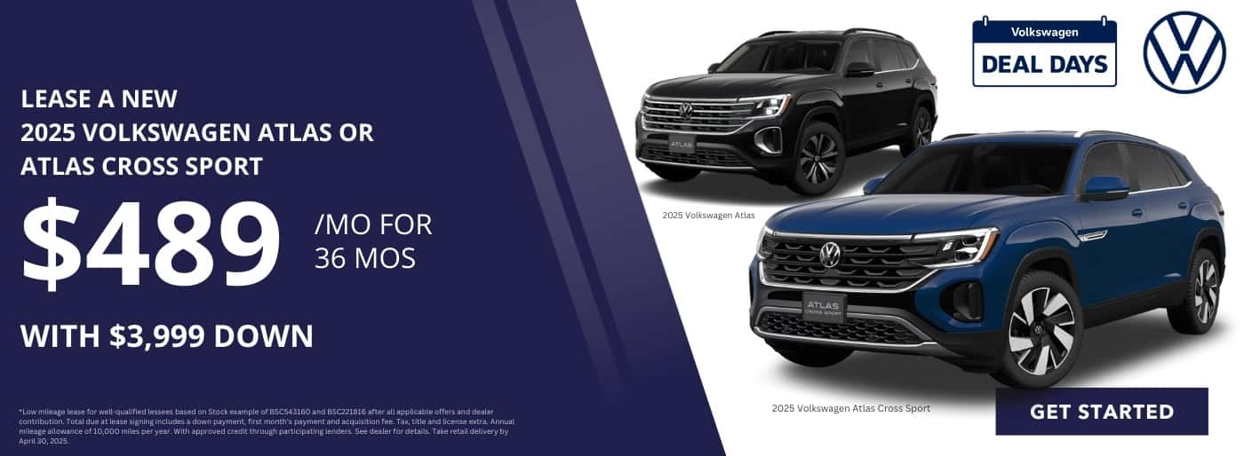 Lease a New Volkswagen Atlas or Atlas Cross Sport for $489/mo for 36 Months at Step One Volkswagen Fort Walton Beach in Fort Walton Beach, FL. Select the image to view matching inventory.