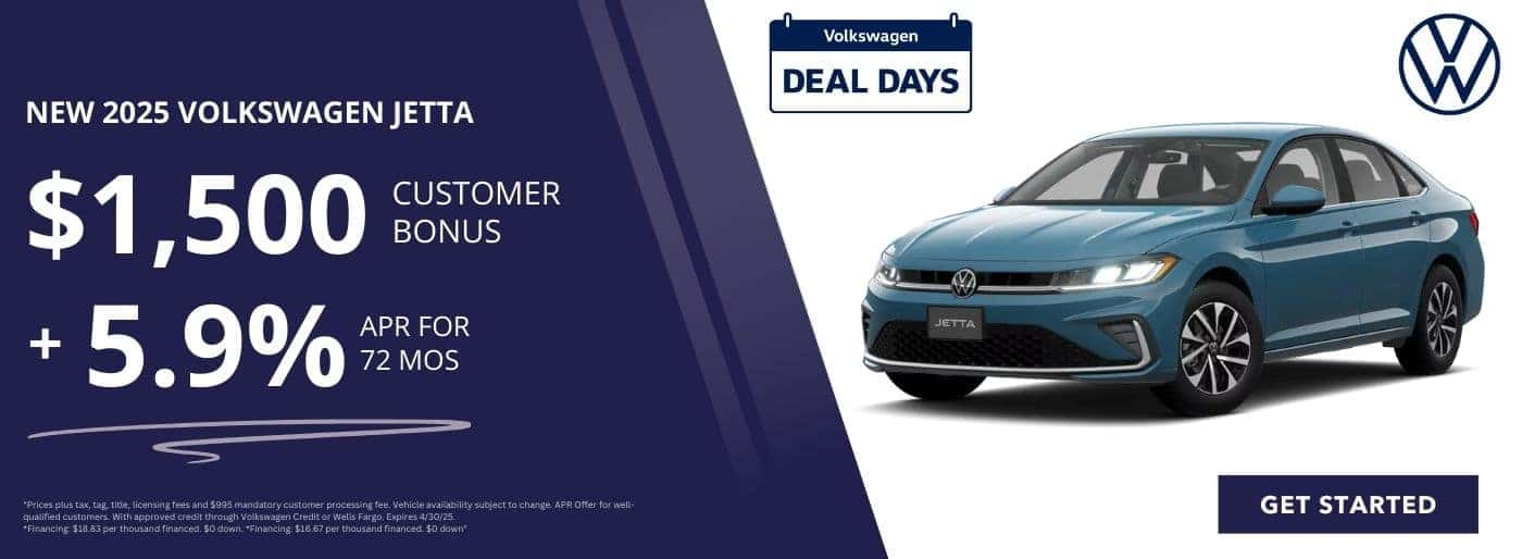 Finance a New Volkswagen Jetta for 5.9% APR for 72 Months and get $1500 Customer Bonus at Step One Volkswagen Fort Walton Beach in Fort Walton Beach, FL. Select the image to view matching inventory.