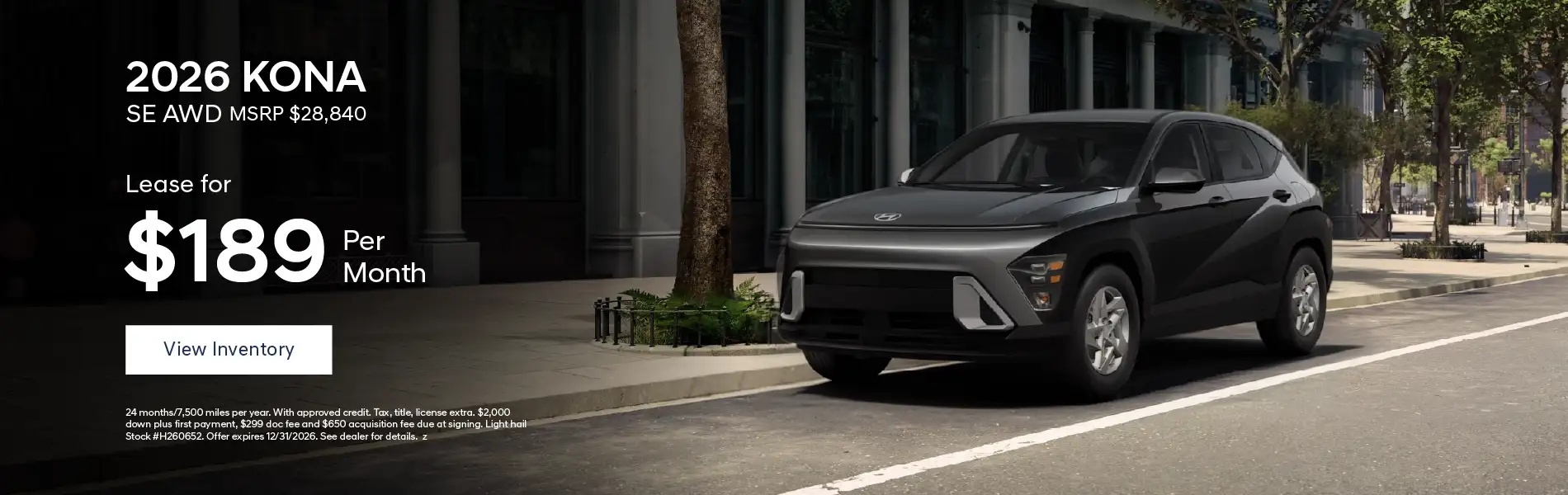 2026 Hyundai Kona SE AWD #H260652 - Lease for $189 per month*
