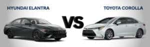 Hyundai Elantra vs Toyota Corolla compariosn of both cars side by side on a white background