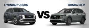 Hyundai Tucson VS Honda CR-V image of both SUVs togetehr side by side on a white background