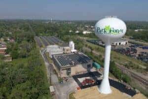 Park Forest water tower overlooking the town