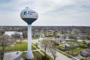 Richton Park Water Tower overlooking the city.